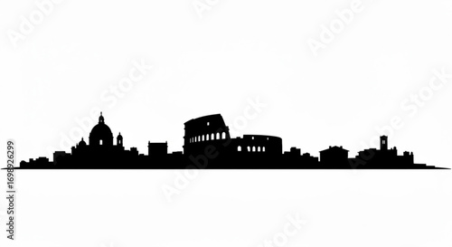 Silhouette of the rome skyline featuring the colosseum and st peter's basilica in a black and white view created with generative ai