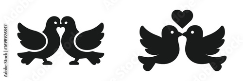 Two pairs of kissing birds in a love-themed design showcasing affection and connection between the pairs