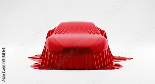 Wallpaper Mural A sleek, modern sports car is dramatically revealed from beneath a flowing red cloth cover, set against a clean white background. Torontodigital.ca