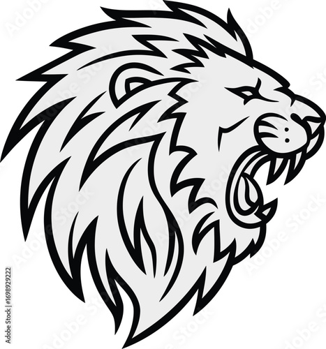 Fierce lion head roaring with sharp teeth and mane vector