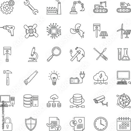 Industrial technology and science icons gears wrench