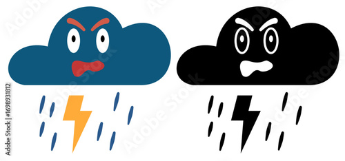 angry cloudy icon, bad weather icon, simple flat style, vector illustration, symbol, design logo template pictogram, for ui or ux isolated on white for mobile app, editable