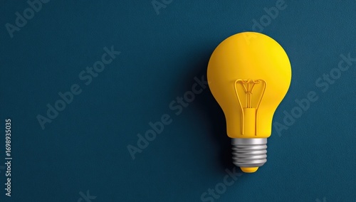Bright yellow lightbulb on deep navy background