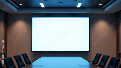 Blank mock up tv screen in meeting room interior background
