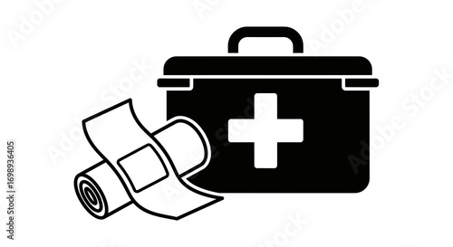 First aid kit and bandage black silhouette vector icon