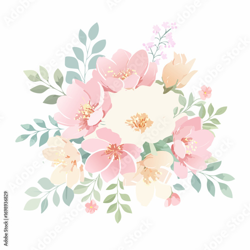 Zarte Aquarellblumen in Pastellrosa und Vanillefarben, leicht verblasst im Vintage-Look