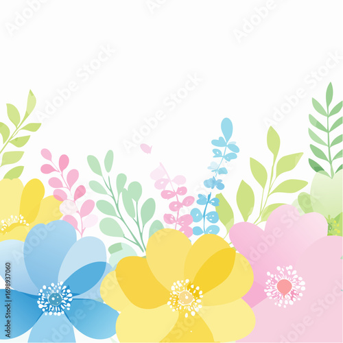 Bunter Blumenhintergrund in allen Pastellfarben – Rosa, Gelb, Blau, Grün – im Aquarell-Effekt