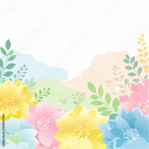 Bunter Blumenhintergrund in allen Pastellfarben – Rosa, Gelb, Blau, Grün – im Aquarell-Effekt