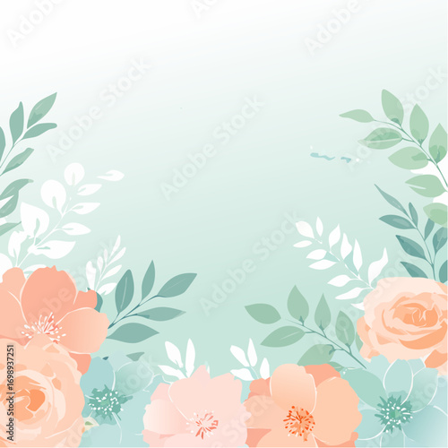 Pastellhintergrund mit Aquarellblumen in sanftem Mintgrün und Pfirsichtönen