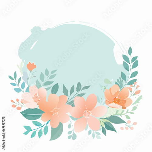 Pastellhintergrund mit Aquarellblumen in sanftem Mintgrün und Pfirsichtönen