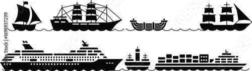 boat ships black vector silhouette old to advance revolution 