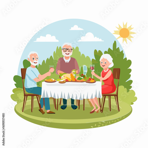 Senioren bei der Gartenparty