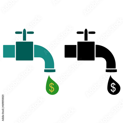 money faucet icon, simple flat style, vector illustration, symbol, design logo template pictogram, for ui or ux isolated on white for mobile app, editable