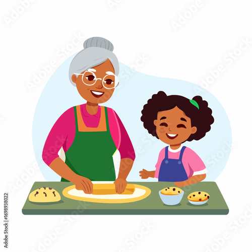 Senioren beim Backen mit Enkelkind