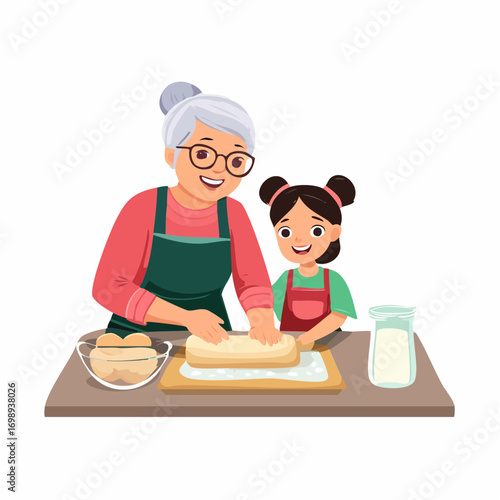 Senioren beim Backen mit Enkelkind
