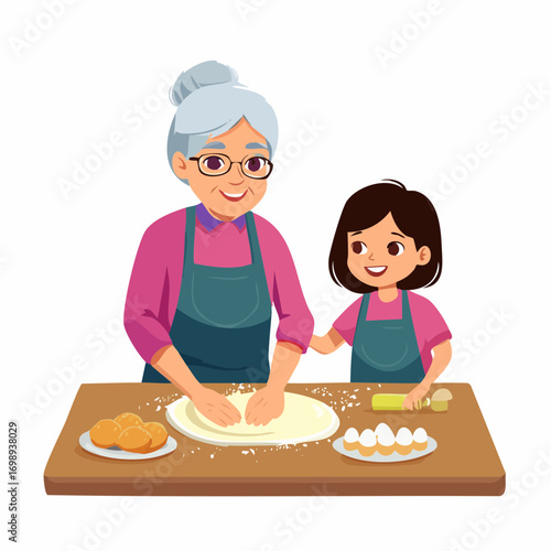 Senioren beim Backen mit Enkelkind