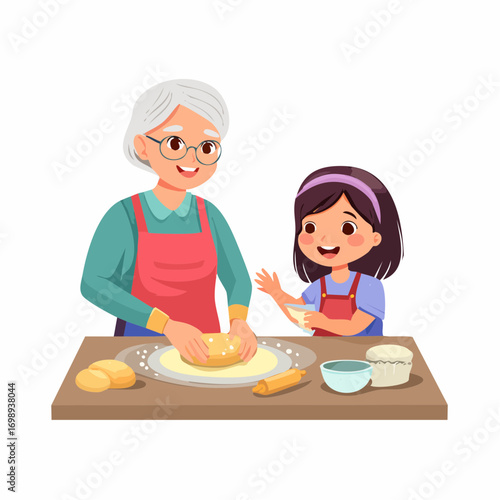 Senioren beim Backen mit Enkelkind