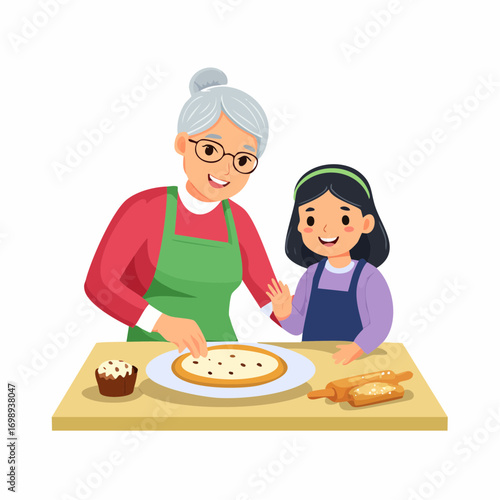 Senioren beim Backen mit Enkelkind