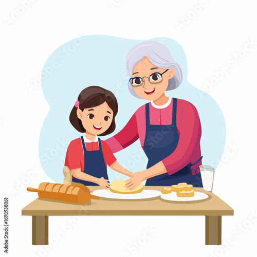 Senioren beim Backen mit Enkelkind