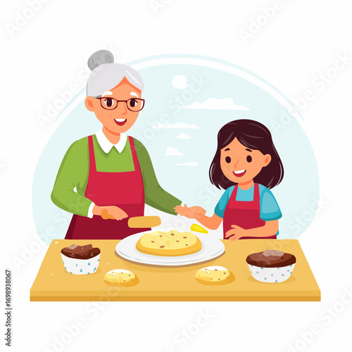 Senioren beim Backen mit Enkelkind