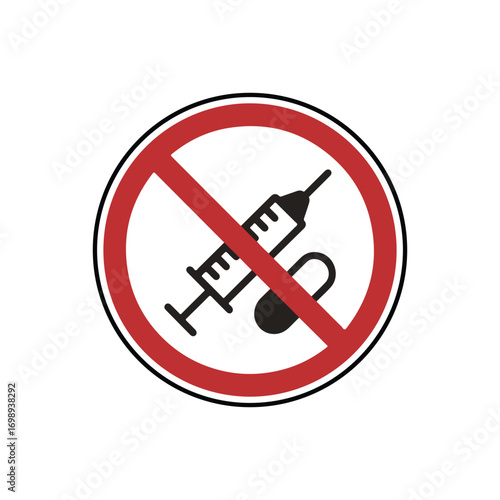 No Drugs Allowed Sign with Syringe and Pill Graphic