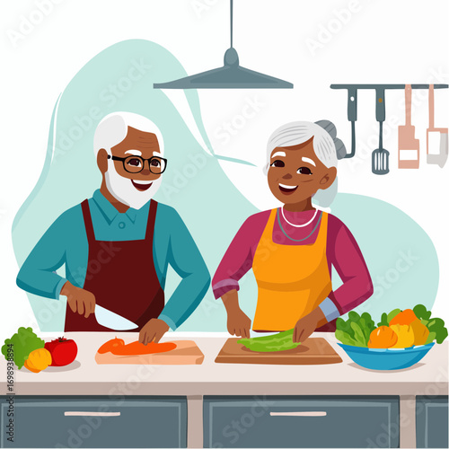 Ein älteres Ehepaar kocht