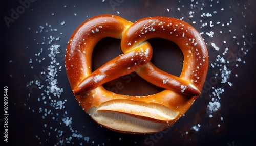 soft pretzel with coarse salt on a dark background illustration