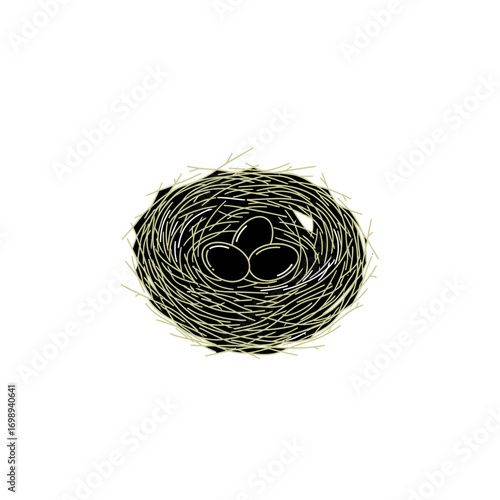 Vector art of tangled black wire nest, abstract circular metal structure