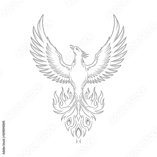 Vector art of majestic phoenix emblem with outstretched wings and decorative flames