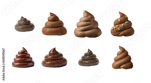 Fotografie Collection of isolated poop shapes in different textures and colors

Realistic 3