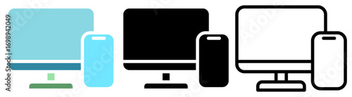 computer and smartphone icons, simple flat style, vector illustration, symbol, design logo template pictogram, for ui or ux isolated on white for mobile app, editable