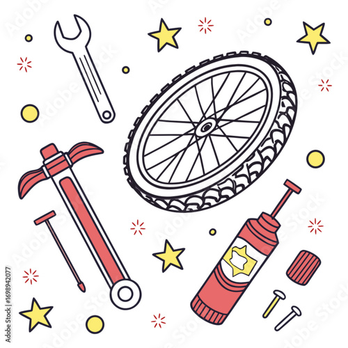 Detailed Black and White Bicycle Wheel with Tire Spokes and Rim Design.