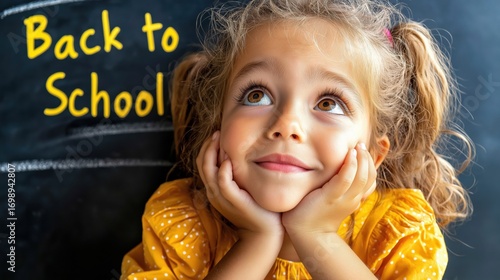 Young Latina girl with thoughtful expression in minimalist school setting during back to school season