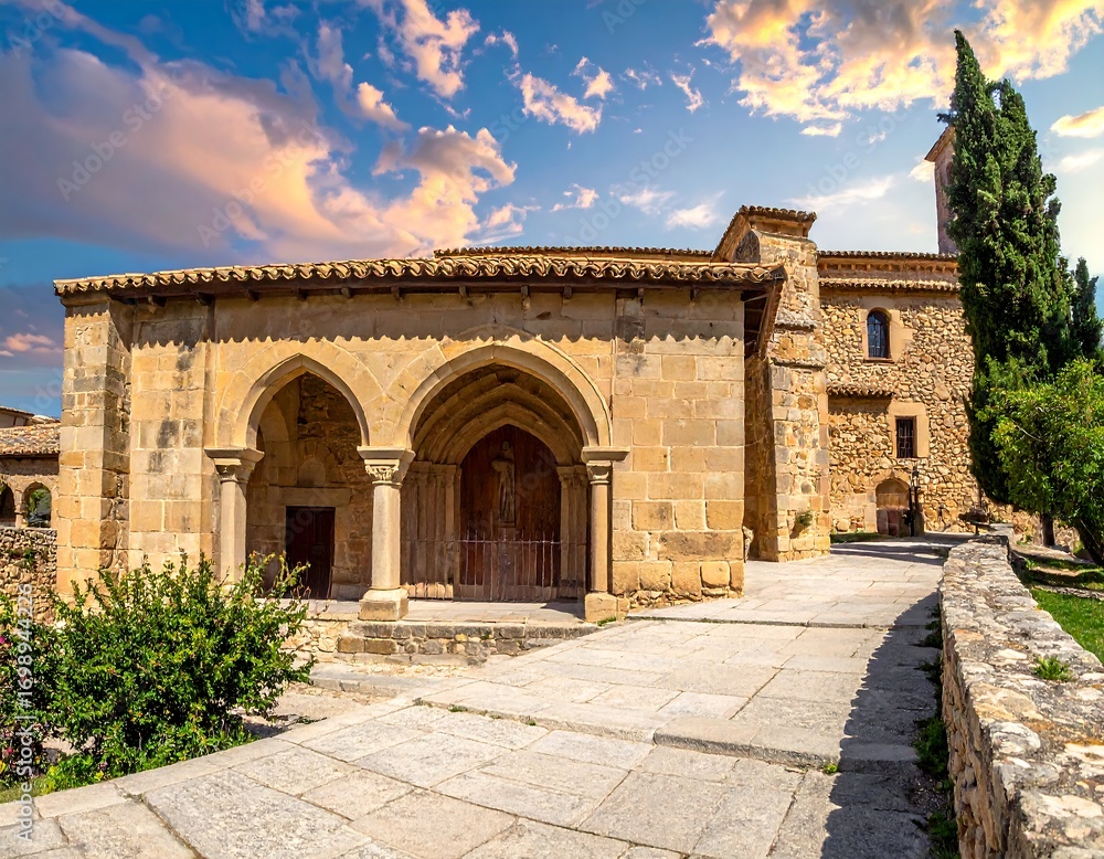 Fototapeta premium Ancient stone church at sunset (1)
