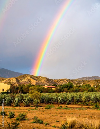 Rainbow over a agave field