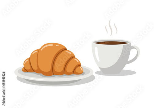 Start your day deliciously with a warm coffee and flaky croissant, perfect for breakfast, brunch, or a delightful afternoon treat
