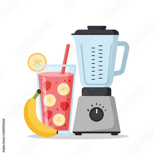 Healthy blended smoothie recipe with fresh banana, strawberries and lemon, perfect for vibrant lifestyle brands and nutrition-focused content