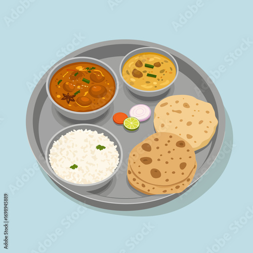 Delicious Indian Thali meal featuring flavorful curries, fluffy rice, and warm chapati, a culinary journey bringing authentic tastes and cultural richness