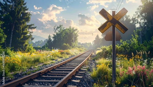 Scenic railway track through a summer landscape