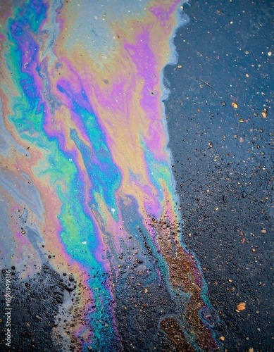Rainbow slick on dark asphalt