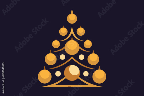 Golden Christmas tree with twinkling stars and lights on a black background