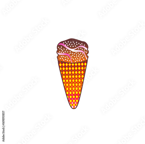 Ice cream icon pattern. Colorful ice cream cone pattern. Seamless pattern of ice cream. Ice cream cartoon pattern. Ice cream pattern background. Fast food illustration.