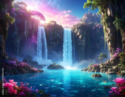 Wallpaper Mural Lush waterfall cascading into a serene pool Torontodigital.ca