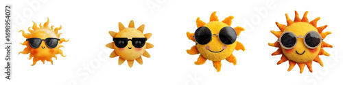 Cool summer vibes with adorable sun characters rocking sunglasses, a bright and cheerful design for your next summer themed project, vacation fun, summertime joy