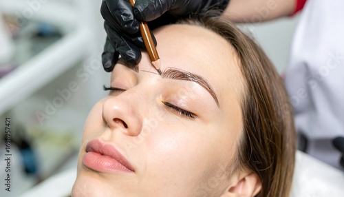 Woman receiving eyebrow shaping