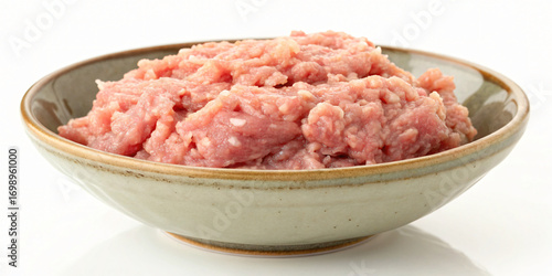 Raw Ground Pork in Ceramic Bowl