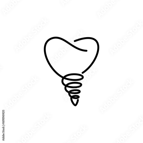 Modern minimalist line art logo of a tooth combined with a dental implant screw, symbolizing professional dentistry, implant solutions, and healthy smiles.