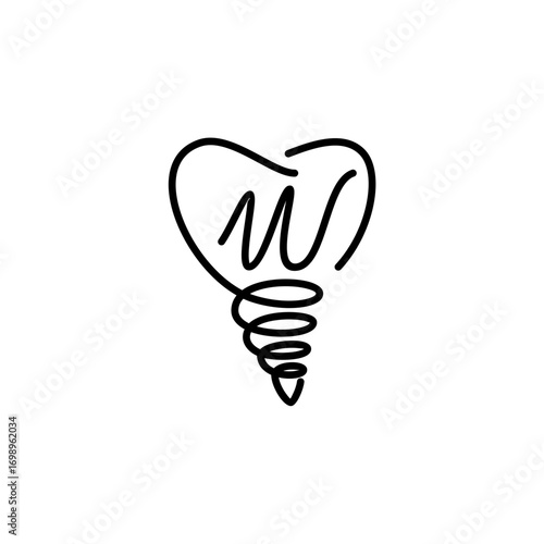 Minimalist line art logo featuring the letter "W" inside a tooth shape with a dental implant base, symbolizing modern dentistry and implant care.