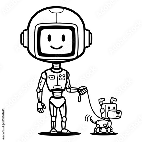 Robot walking a robot dog.