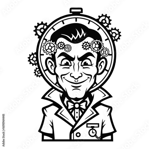 Mad scientist with gears in his head.